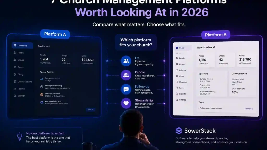 SowerStack featured image for 7 Church Management Platforms Worth Looking At in 2026