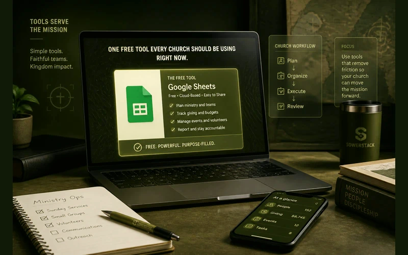 Brighter army-green SowerStack featured image for One Free Tool Every Church Should Be Using Right Now.