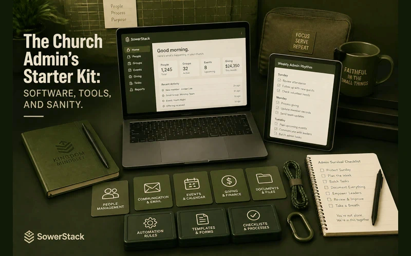 Brighter army-green SowerStack featured image for The Church Admin’s Starter Kit: Software, Tools, and Sanity.