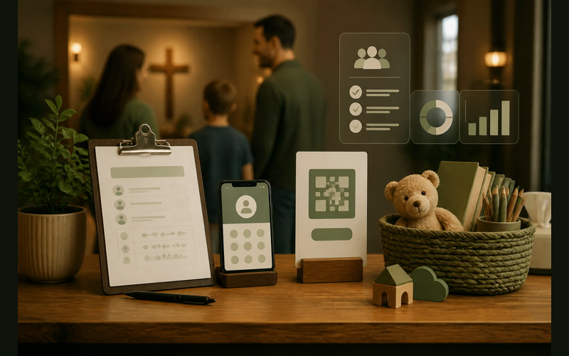 SowerStack editorial green featured image for What Small Churches Are Doing Instead of Expensive Check-In Kiosks